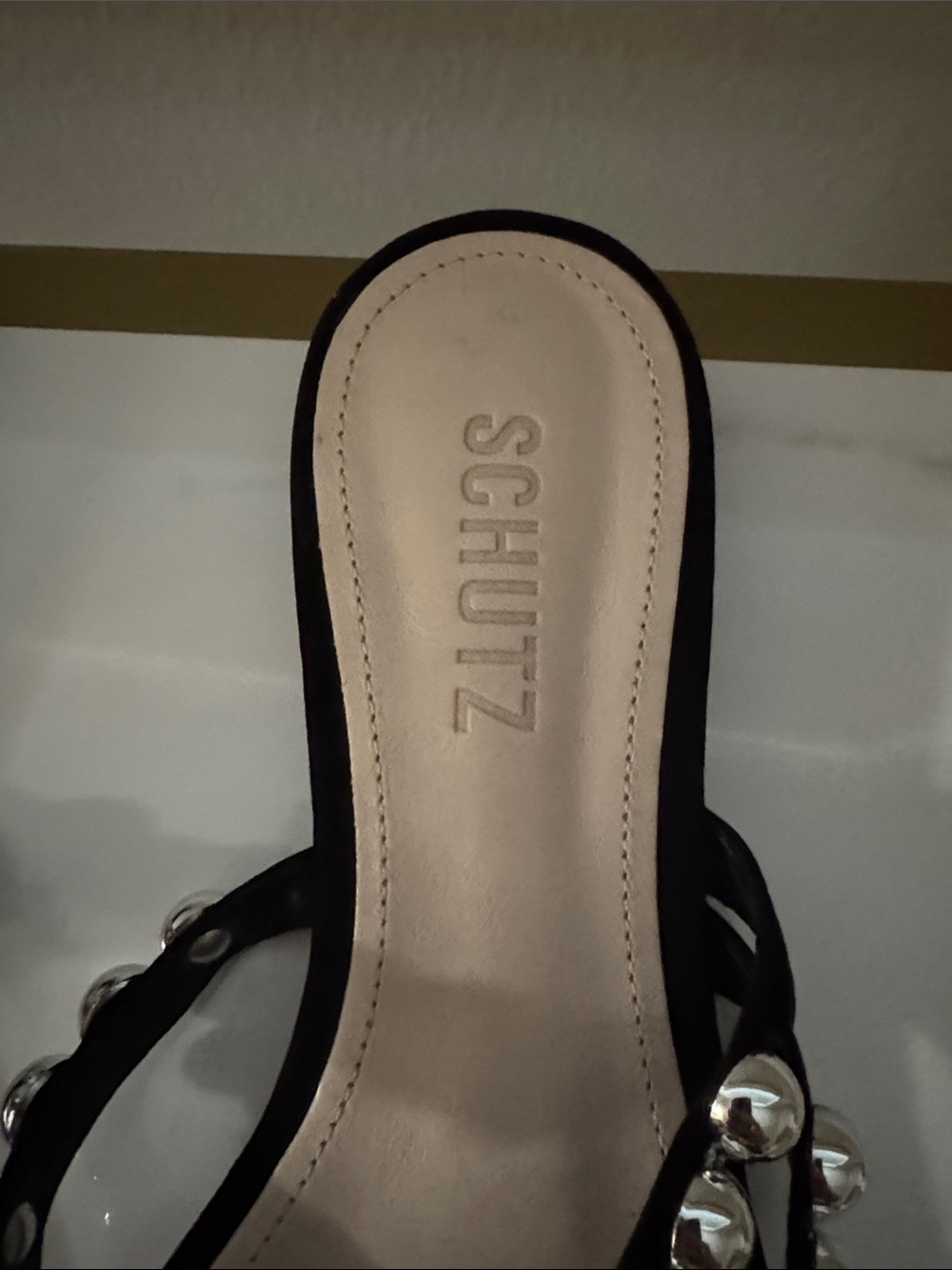 SCHUTZ Black Slide Sandals with Silver Bead Trim No box never worn - Picture 2 of 6